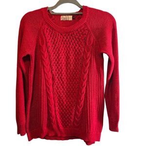 SO RED CREWNECK PULLOVER COTTON BLEND SWEATER SIZE MEDIUM CABLE KNIT